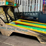 Classic Skeeball arcade game with custom branding available from Arcade Party Rental Los Angeles