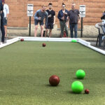 Full size competition bocce ball court rented for outdoor event Arcade Party Rental