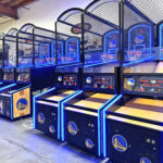 NBA Hoops Basketball Arcade Game in Golden State Warriors colors available for hire Arcade Party Rental Las Vegas