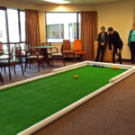 Recreation size bocce ball portable court rented in retirement center Arcade Party Rental